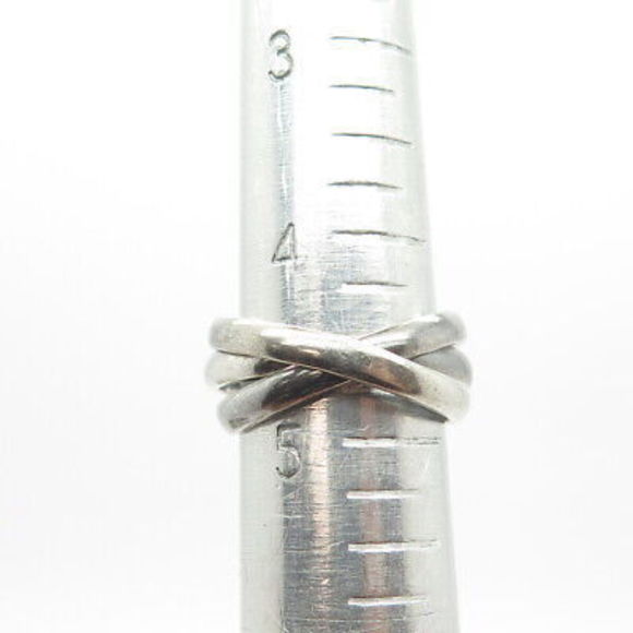 925 Sterling Silver Vintage Mexico Trinity Interlocked Ring Size 4.75 - Picture 9 of 9